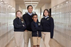 four students in hallway